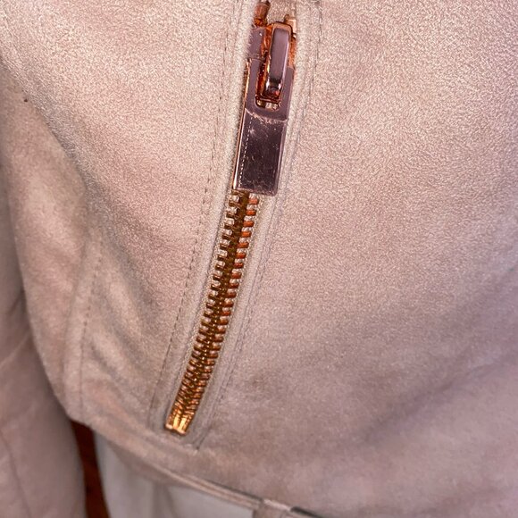 LC Lauren Conrad Runway Faux Suede Moto Jacket, NWT, Beige Taupe, Size 16 - Picture 2 of 10